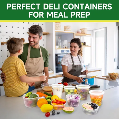Miniatura 6 de Dealusy Juego de 50 recipientes deli de 8 onzas con tapas, cuencos de plástico para llevar a prueba de fugas sin BPA, recipientes de almacenamiento