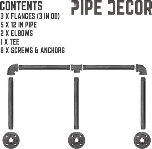 Miniatura 9 de PIPE DECOR Perchero industrial de tubería montado en la pared, exhibición de ropa para armario comercial o residencial, resistente, rústico