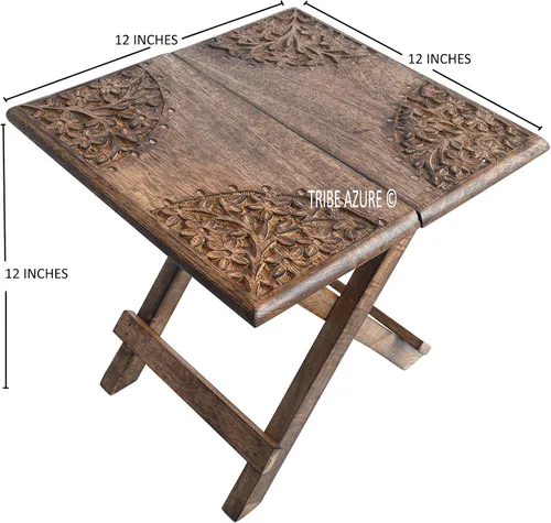 Miniatura 3 de Mesa altar pequeña para meditación, puja, prácticas wiccanas, budistas - Mesa lateral baja de madera, mesa de té japonesa, diseño de dragón plegable