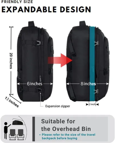 Miniatura 5 de Vancropak Mochila de mano, 10.5 gal de capacidad, expandible, extragrande, aprobada para viajar en avión, resiste el agua, maleta, ligera, fin