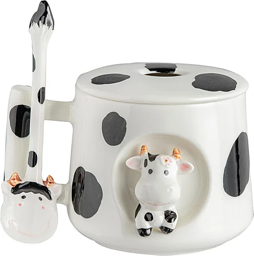 Miniatura 10 de DIHOclub Adorable Taza de Cerámica 3D de Conejo con Tapa y Cuchara Perfecta para Café, Té, Leche y Más - Regalo Ideal para Amantes de los Conejitos