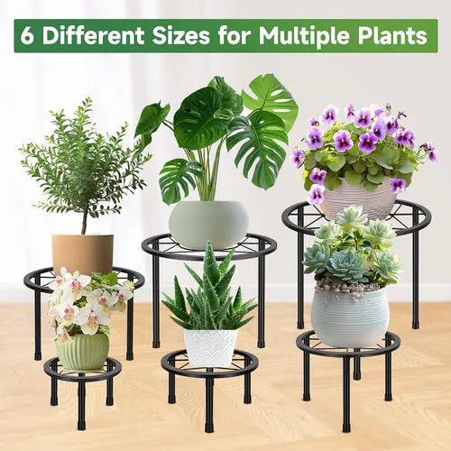 Miniatura 5 de Sbosbo Paquete de 6 soportes de metal para plantas, soporte resistente para plantas de interior y exterior, soportes de hierro antioxidante