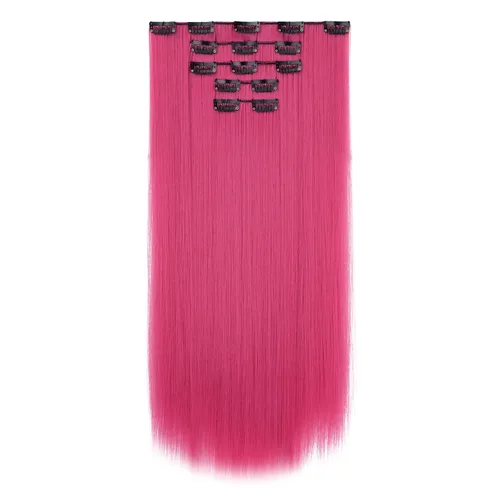 Miniatura 35 de Extensiones de cabello negro lacio, 2 juegos de extensiones de cabello con clip para mujeres, Halloween, 5 piezas de 22 pulgadas, piezas de cabello