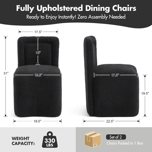 Miniatura 3 de Hyfirm Juego de 2 sillas de comedor tapizadas negras, sillas escandinavas Parsons sin brazos de tela Boucle con cojín de asiento de felpa