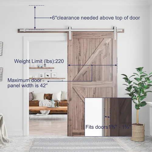 Miniatura 6 de SMARTSTANDARD Kit de herrajes para puerta de granero de níquel cepillado de 7 pies, pista deslizante resistente, suave y silenciosa, fácil