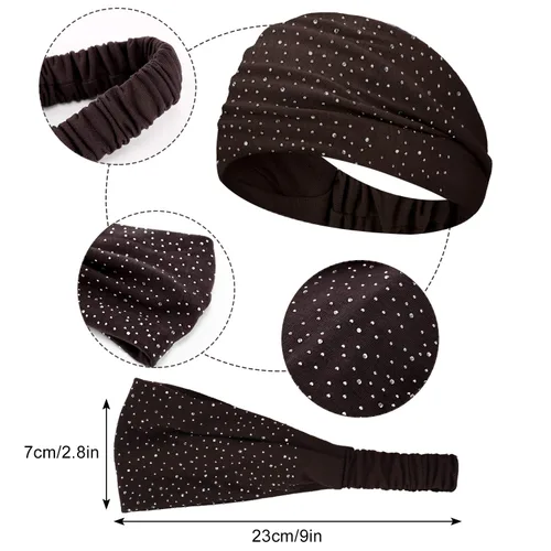 Miniatura 3 de WILLBOND 10 diademas anchas para mujer, antideslizantes, anudadas, con diamantes de imitación, elásticas, bohemias, africanas, brillantes
