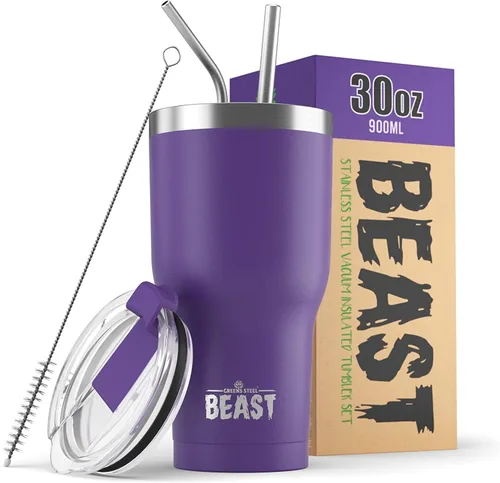 Miniatura 72 de Beast Vaso Térmico de 30 oz de Acero Inoxidable con Aislamiento al Vacío para Café y Hielo de Doble Pared Termo de Viaje (Rojo Arándano)
