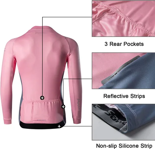 Miniatura 35 de Santic - Camiseta de ciclismo para hombre, manga larga, reflejante, cremallera completa, con bolsillos
