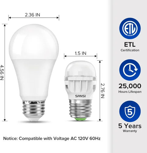 Miniatura 4 de SANSI Bombilla LED para refrigerador equivalente a 45 W, bombilla para electrodomésticos de 4 W, 450 lúmenes, 5000 K, bombilla de luz diurna