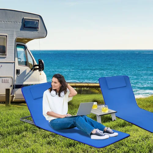 Miniatura 9 de GYMAX Sillas de playa, sillas de bronceado plegables con juego de mesa, silla de piso ajustable para patio, silla de baño de sol al aire libre