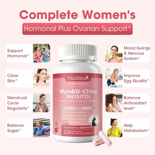 Miniatura 3 de Mulittea Suplemento de Myo-Inositol y D-Chiro para Mujeres - Inositol Liposomal 14-en-1 con Ácido Fólico, Omega-3 y Multivitaminas para Equilibrio