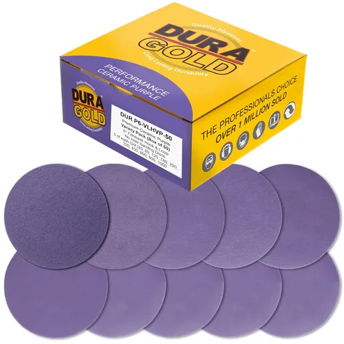 Miniatura 17 de Dura-Gold Premium Discos de lijado de cerámica de película morada de grano 180 de 6 pulgadas, caja de 50 – Papel de lija con soporte de gancho