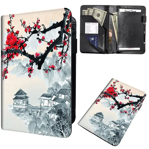 Miniatura 25 de Libreta de pedidos para camarera, cartera de cuero con bolsillo con cremallera oculta, soporte para bolígrafos, lindo organizador para camarera