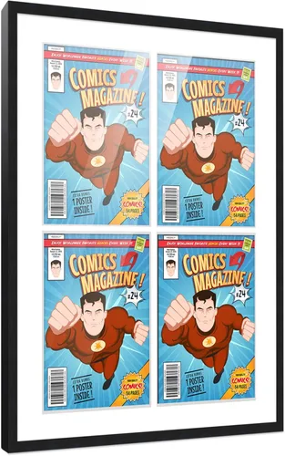 Miniatura 121 de Poster Palooza Marco de cómic con paspartú para 1 cómic de la Edad de Bronce publicado entre 1970 y 1985, marco de cómic negro para cómic de 7.25 x