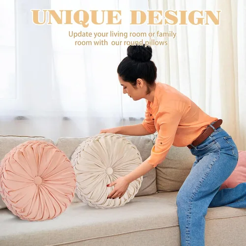 Miniatura 5 de Yerliker 6 cojines de suelo redondos de terciopelo de 15 pulgadas, cojines flexibles y coloridos para sofá, silla, sala de estar, dormitorio