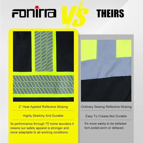 Miniatura 5 de FONIRRA - Sudadera masculina con capucha de alta visibilidad, con forro polar, seguridad ANSI clase 3, chaqueta de trabajo de parte inferior negra