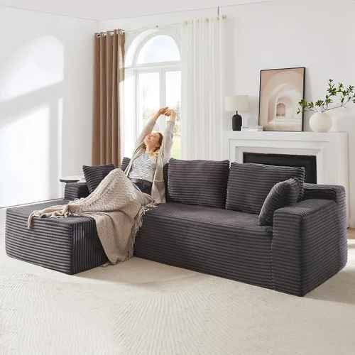 Miniatura 10 de Sofá modular Cloud de 104 pulgadas con diván en forma de L, sofás tapizados modernos con asiento profundo, sofá comprimido de esponja de pana