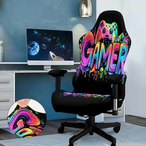 Miniatura 2 de Blacklight - Funda para silla de juegos, protector de silla de deportes electrónicos reactivo a los rayos UV con diseño de calavera de neón