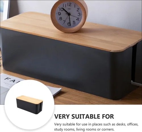 Miniatura 8 de SUPVOX Cable Management Box Cable Wire Case Wood Grain Black Medium Size Power Line Organizer Storage Box for Desk and Home