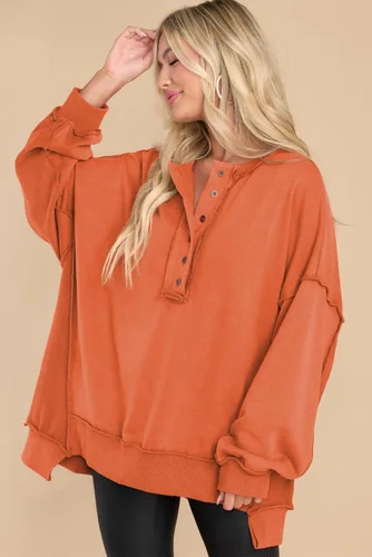 Miniatura 14 de AlvaQ - Sudadera de gran tamaño para mujer, informal, de manga larga, con botones y cuello Henley, tipo túnica