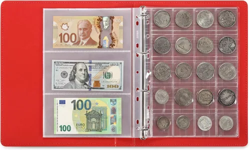 Miniatura 4 de MUDOR Carpeta clásica vacía de poliuretano de alta calidad, 4 anillas, libro de stock para sellos, documentos, monedas, billetes de banco (azul)
