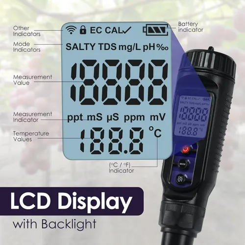 Miniatura 4 de Medidor de pH para alimentos Medidor digital de temperatura EC pH 3 en 1 con ATC, probador de pH de alimentos para verificar fermentación/masa