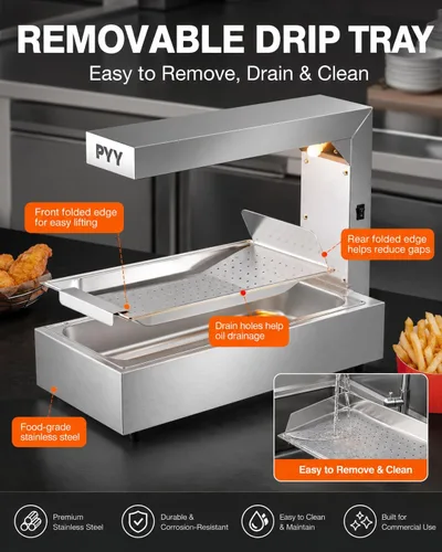 Miniatura 4 de PYY Calentador de papas fritas - Lámpara de calor comercial para calentar alimentos Luz de calentamiento de 122°F Estación de descarga de papas
