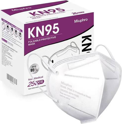 Miuphro KN95 - Paquete de 25 mascarillas desechables de seguridad transpirables de 5 capas contra PM2.5, máscara desechable de protección Blanco