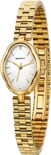 BERNY Relojes dorados para mujer, delicado reloj de cuarzo para mujer, estilo vintage, cobre, con forma de espejo, movimiento de cuarzo japonés,