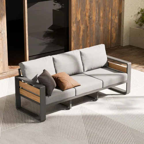 Miniatura 18 de ZANDOR Juego de muebles de aluminio para patio al aire libre, 4 piezas de metal moderno, sofá seccional para conversación al aire libre con mesa