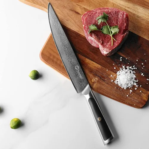 Miniatura 6 de Sunnecko Cuchillo de Cocina de Damasco de 8 Pulgadas Cuchillo de Trinchar para Cortar Carne Cuchillo Japonés de Acero VG10, Espiga Completa