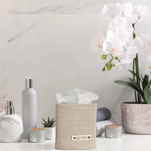Miniatura 5 de Elegante funda para caja de pañuelos: este soporte de lino beige cubre instantáneamente tus cajas de pañuelos cuadradas, la cubierta de cubo