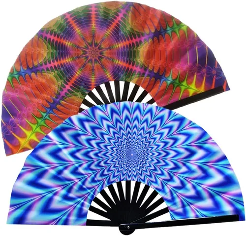 Miniatura 6 de Abanico plegable grande de bambú, 2 unidades, ventilador de mano plegable de bambú, ventilador de mano plegable de tela de nailon chino/japonés