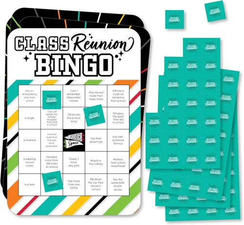 Big Dot of Happiness Still Got Class - Tarjetas y marcadores de bingo para invitados - Juego de bingo en forma de fiesta de reunión de secundaria -