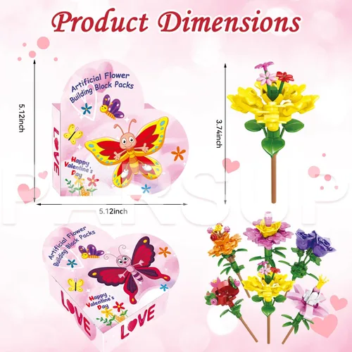 Miniatura 3 de PARSUP 30 piezas de regalos del día de San Valentín para niños, 6 bloques de construcción de flores artificiales diferentes con cajas de regalo