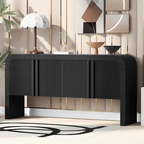 Miniatura 21 de Virubi Armario de buffet acanalado de 63 pulgadas con almacenamiento, puertas y estantes ajustables, mesa consola curva de madera con Azul marino