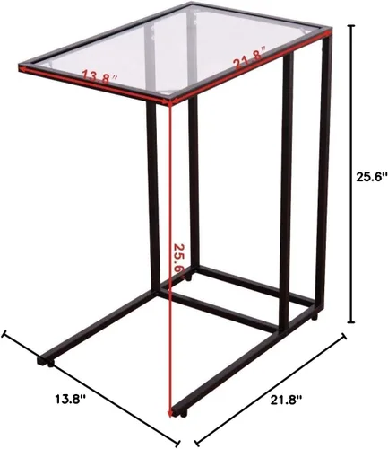 Miniatura 3 de Mesa auxiliar rectangular inclinable con parte superior de cristal, mesa auxiliar de sofá, mesa auxiliar de café para soporte de laptop, sala