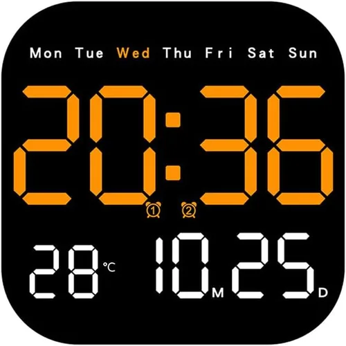 Miniatura 9 de Reloj de pared digital con pantalla grande 2026 Reloj despertador LED con control remoto, temperatura, día calendario, brillo regulable