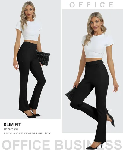 Miniatura 6 de MoFiz Pantalones de yoga para mujer, corte de bota, pantalones de trabajo, elásticos, para oficina, casuales, pantalones de golf pequeñosregular2931