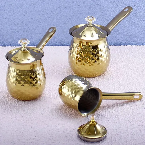Miniatura 7 de 7 Oz Acero Inoxidable Café Turco Cezve, Oro Ibrik con Mango, 200 Ml