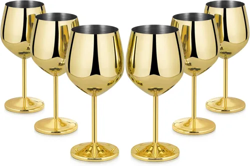 Miniatura 12 de Lifecapido Juego de 6 copas de vino de acero inoxidable, copas de vino coloridas de acero inoxidable de 18 onzas, copas de vino de metal con tallo