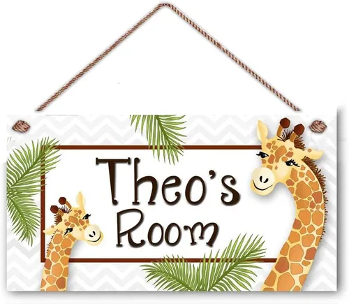 Miniatura 5 de Cartel de animales de la selva para niños, nombre personalizado, letrero de plástico de montaje en pared de 5 x 12.5 pulgadas, estilo moderno