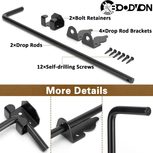 Miniatura 2 de Barra de caída de 24 pulgadas para tornillo de bastón de puerta resistente, pestillo de suelo para puertas de madera, tope de puerta para vallas