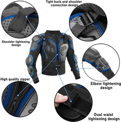 Miniatura 5 de Reomoto Chaqueta de motocicleta para niños, equipo de motocross, chaqueta de armadura de cuerpo completo para ciclismo, MTB, ATV, patinaje, esquí