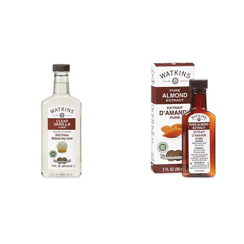 Watkins Sabor a vainilla transparente (11 onzas líquidas) y extracto de almendra pura Watkins (2 onzas líquidas)