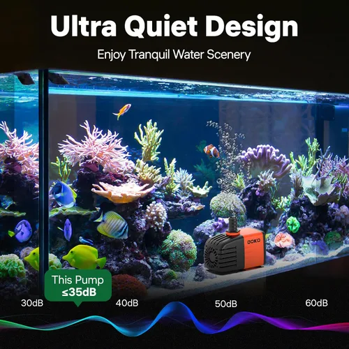Miniatura 3 de Doko Bomba de agua sumergible, bomba de agua para acuario de 460 GPH con cubierta de malla extendida y esponja, bomba de estanque ultra silenciosa