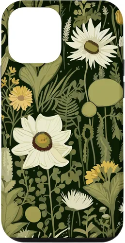 Miniatura 15 de iPhone 13 Wildflower, patrón de flores botánicas verdes, funda de flores silvestres boho