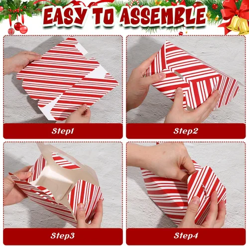 Miniatura 7 de Cholemy 50 piezas de cajas de regalo de Navidad con asa, cajas de diseño rojo y blanco, cajas de galletas y dulces de Navidad, cajas de papel