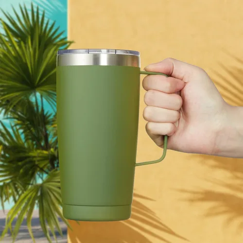 Miniatura 3 de CIVAGO Vaso Tumbler de acero inoxidable aislado en oro rosa de 20 onzas con tapa, popote, asa y aislamiento al vacío de doble pared