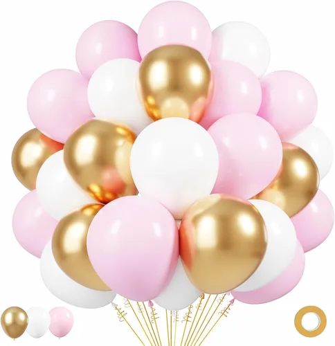 Globos de látex rosa dorado y blanco, paquete de 50 globos de fiesta de 12 pulgadas, globos de helio para niña, baby shower, cumpleaños, despedida
